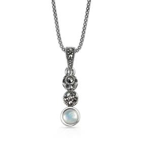 Aurora Silver Marcasite & Mother of Pearl Graduated Necklace