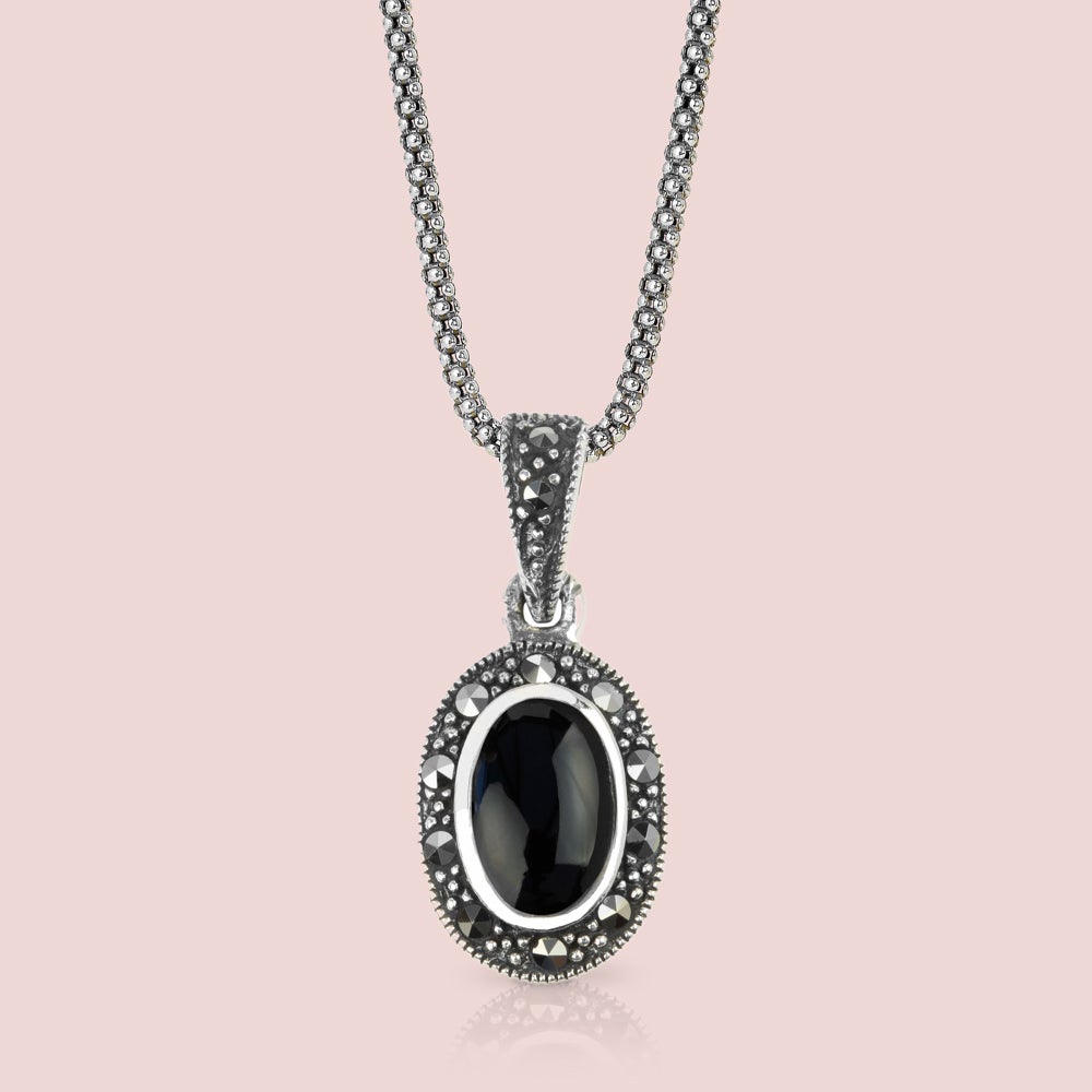 John Greed Signature Silver Marcasite & Black Onyx Oval Necklace