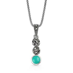 Athena Silver Marcasite & Turquoise Graduated Necklace