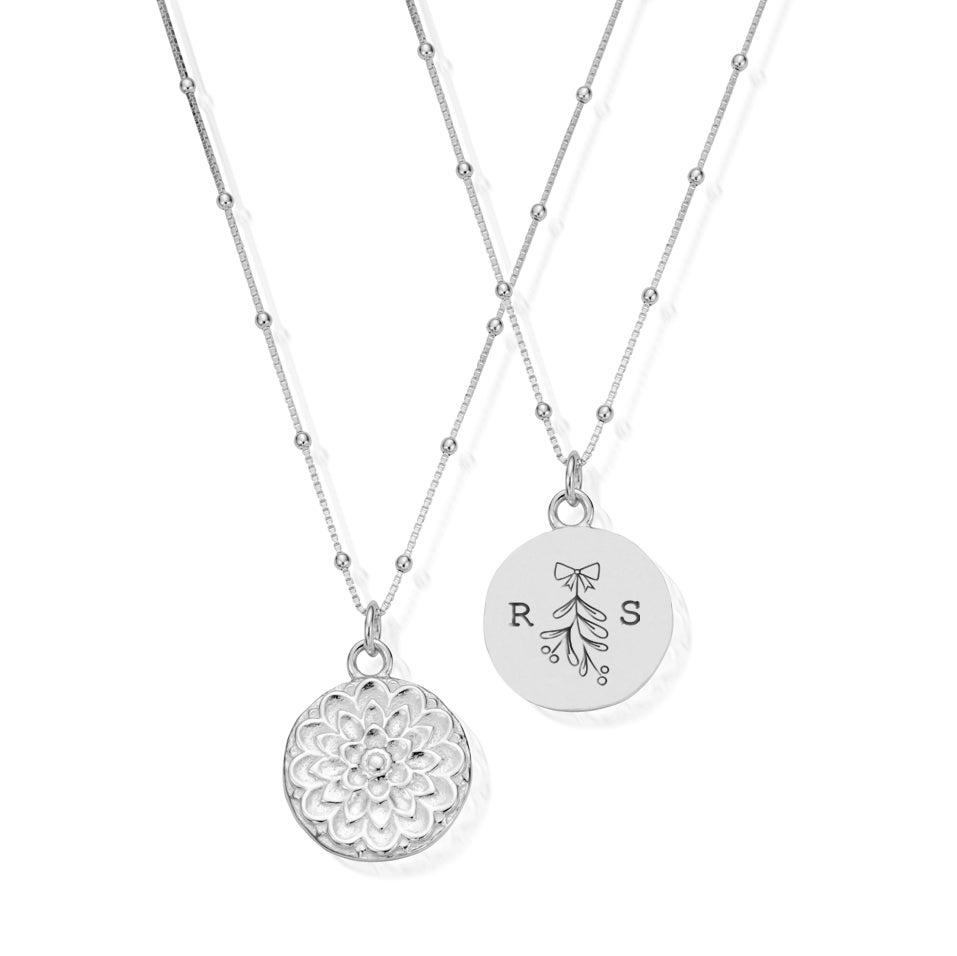 ChloBo Silver Initials & Mistletoe Moon Flower Necklace