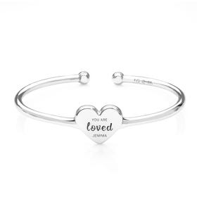 Signature Silver You Are Loved Name Torque Bangle