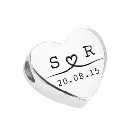 Signature Silver Line Drawn Initials & Date Heart Charm