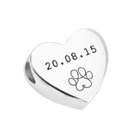 Silver Paw Print Date Heart Charm