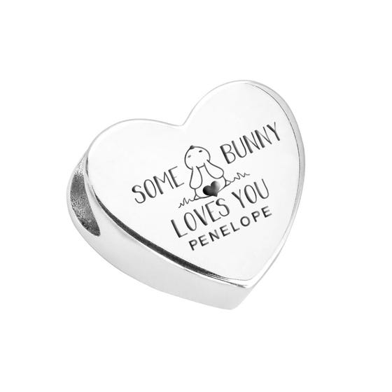 Silver Bunny Loves You Name Heart Charm