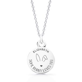 Silver Bunny Loves You Name & Ears Disc Necklace