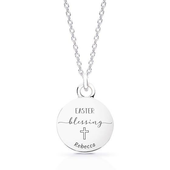 Signature Silver Easter Blessing Name Disc Necklace
