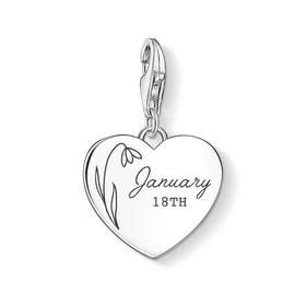 Charm Club Silver January Birth Flower & Date Heart Charm