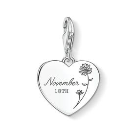 Charm Club Silver November Birth Flower & Date Heart Charm