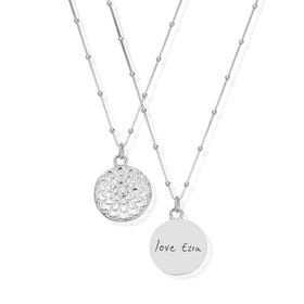 Silver Moon Flower Handwriting Necklace