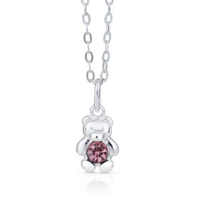 Children's Silver June Birthstone Crystal Bear Necklace