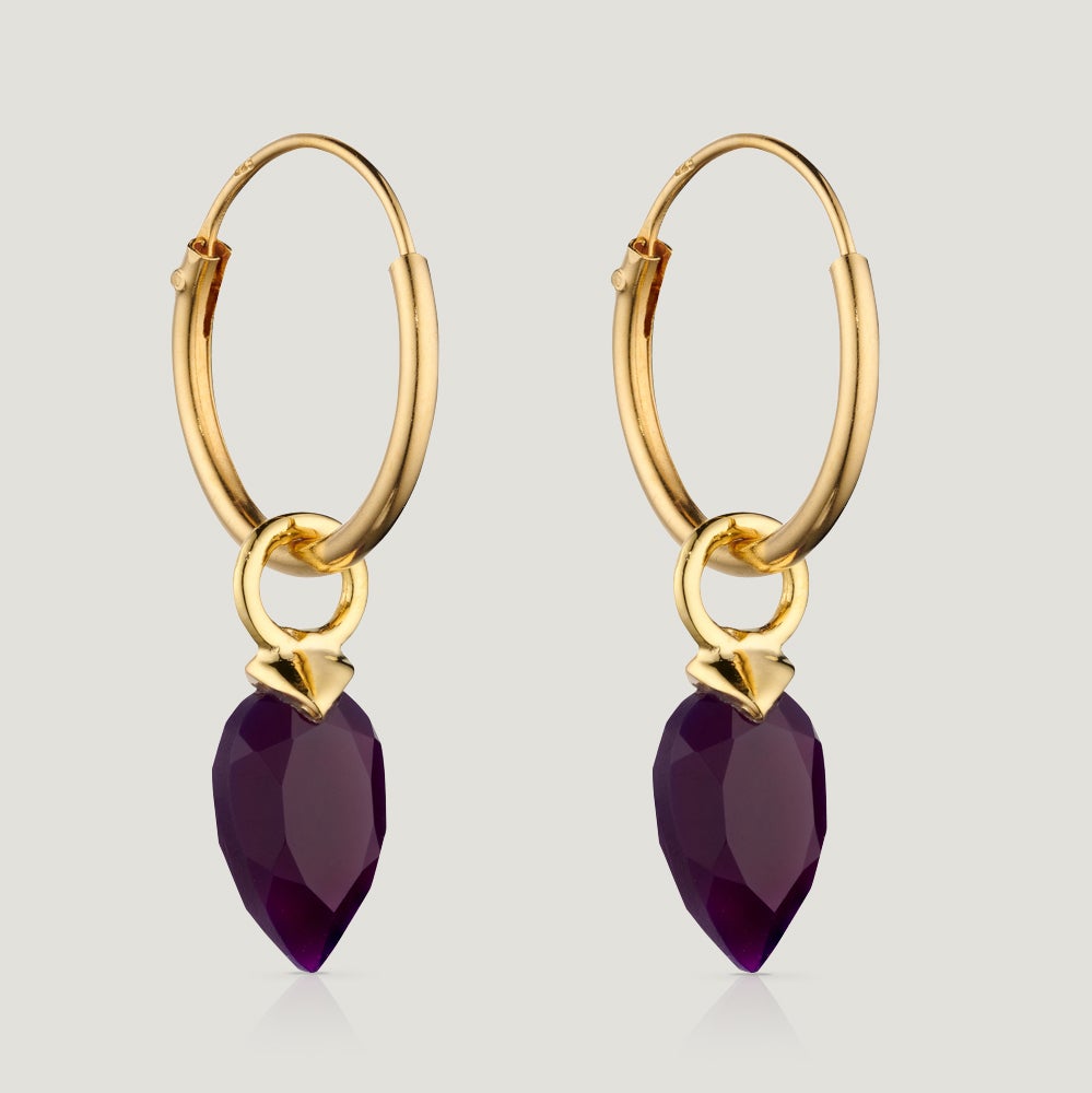 John Greed CANDY Kite Gold Plated Silver February Birthstone Chalcedony Hoop Earrings