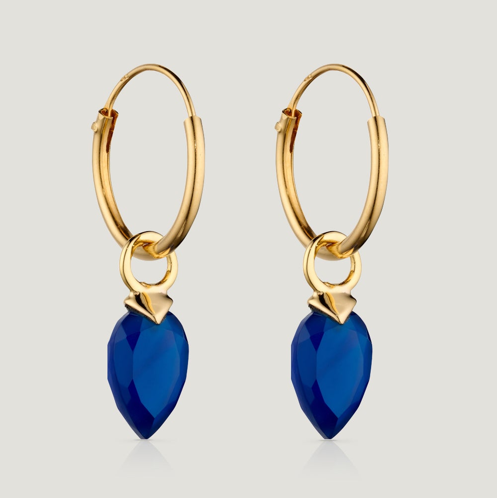 John Greed CANDY Kite Gold Plated Silver September Birthstone Chalcedony Hoop Earrings
