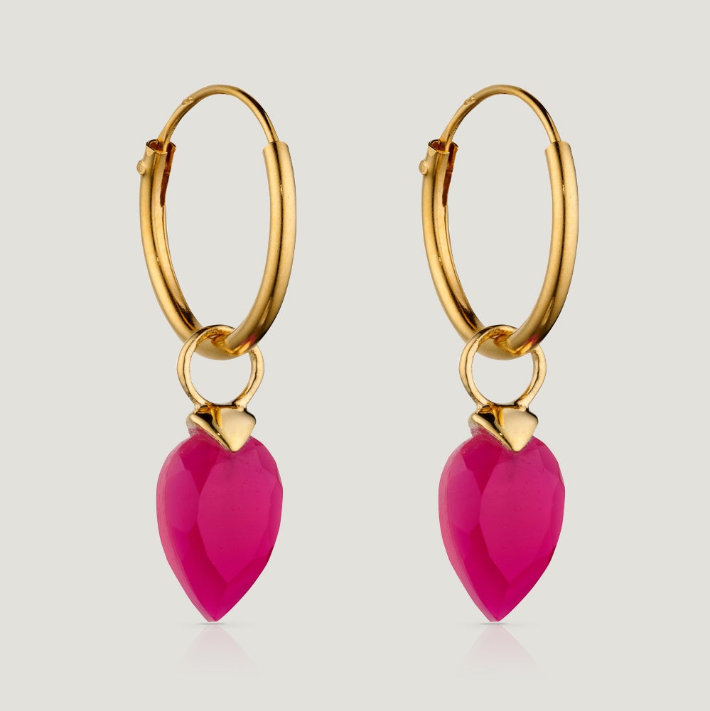John Greed CANDY Kite Gold Plated Silver October Birthstone Chalcedony Hoop Earrings