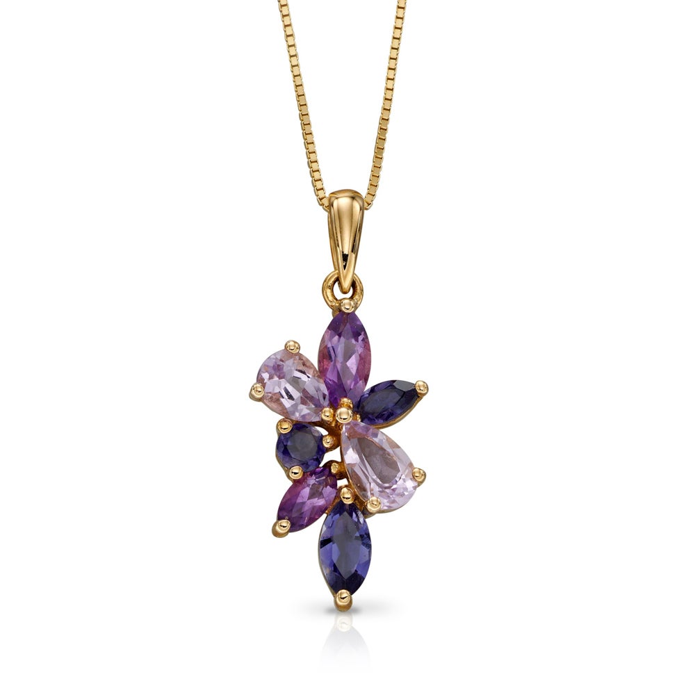 Fine Jewellery by John Greed 9ct Gold Amethyst & Iolite Marquise Teardrop Cluster Necklace