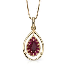 9ct Gold Ruby Pear Shaped Cut Out Necklace