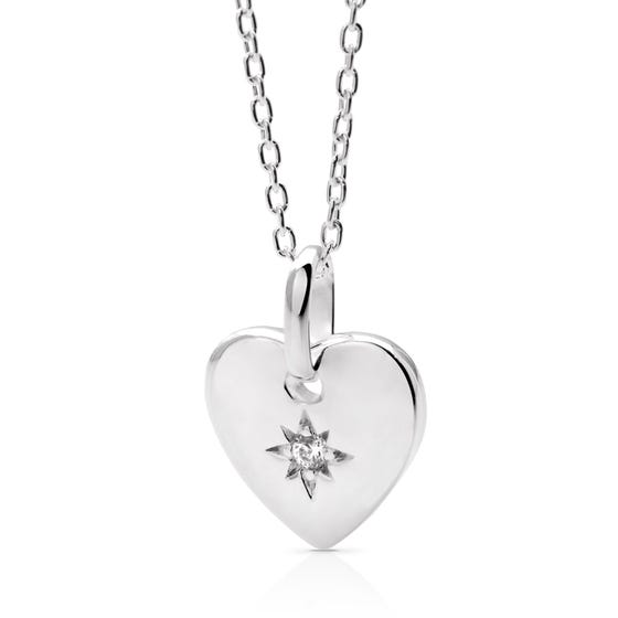 Silver Heart & CZ Star Necklace