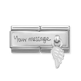 Classic Silver White Wing Handwriting Double Charm