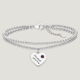 Love Silver & Ruby Heart Handwriting Bracelet