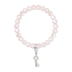 Heart Key Rose Quartz & Pearl Charm Bracelet