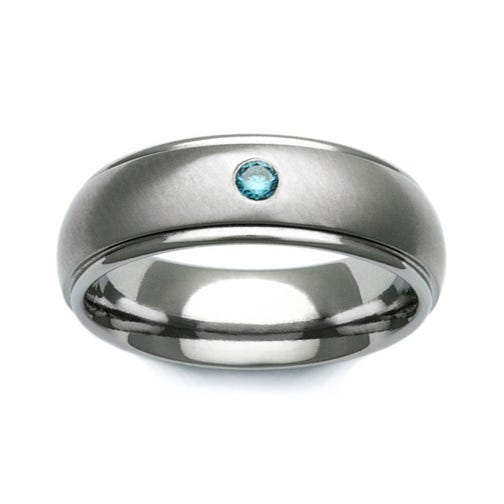 Titanium and Blue Diamond Shoulder Cut 7mm Ring