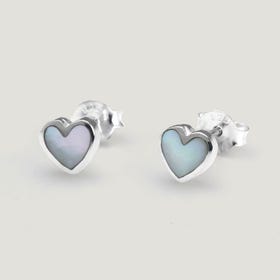 Love Silver & Mother of Pearl Tiny Heart Earrings