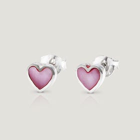 Love Silver & Pink Mother of Pearl Heart Earrings
