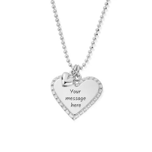 Chlobo Silver Personalised Diamond Cut Double Heart Necklace